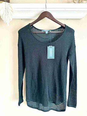 Dark Green Textured Knit Lightweight Tunic Top